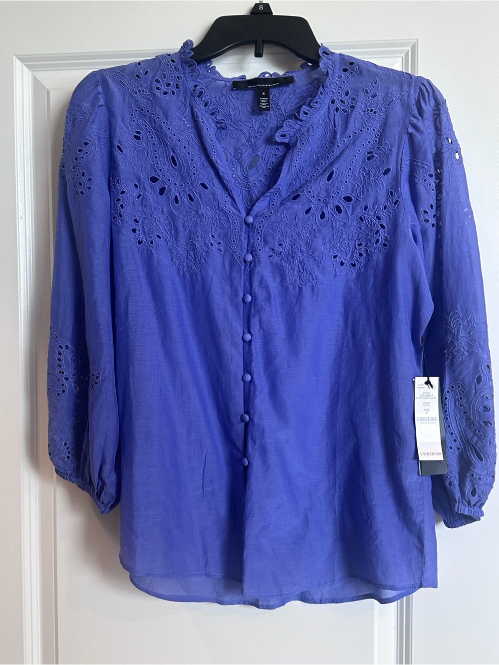 NWT White House Black Market  Eyelet Button-Front Blouse
